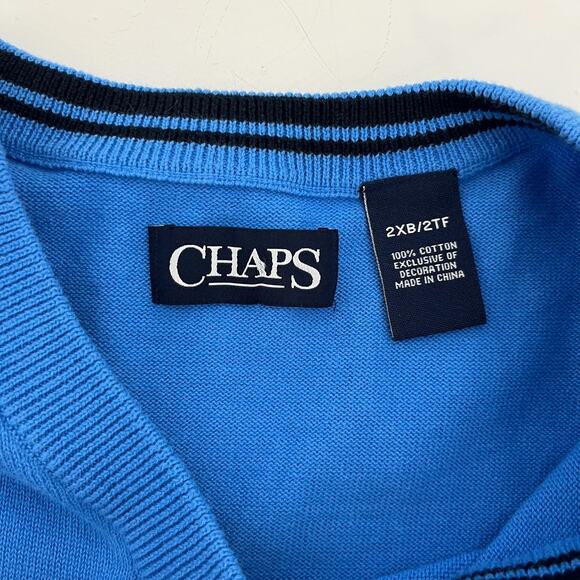 Chaps Mens 2XB Pullover Sweater Vest Blue V-Neck Knit Golf Performance Preppy - Picture 3 of 8